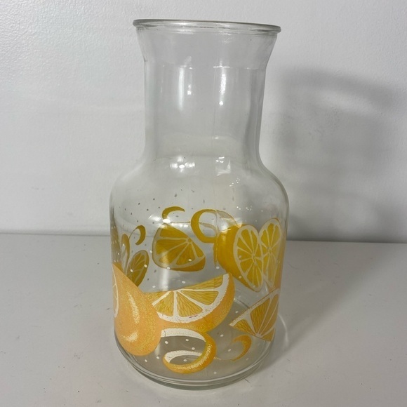 Vintage Other - Vintage Glass Pitcher Lemonade Lemon 🍋 Design Clear Glass Citrus Fruit Design